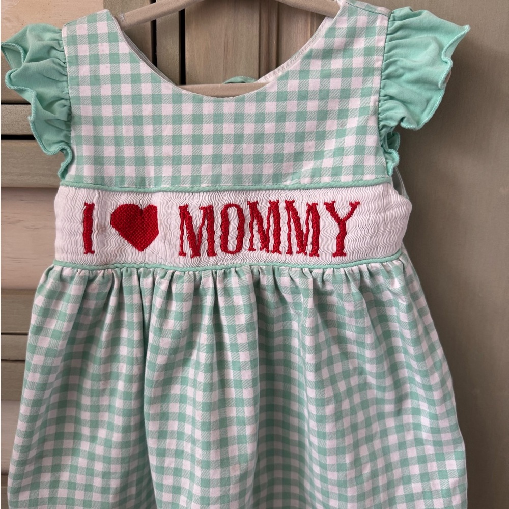 Mint Green Gingham 'I Love Mommy' Dress